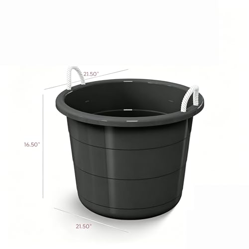 17 Gallon Plastic Storage Tub with Rope Handles Large Multi Purpose Utility Bucket for Laundry Toys Ice and Gardening Heavy Duty Organization Bin Black
