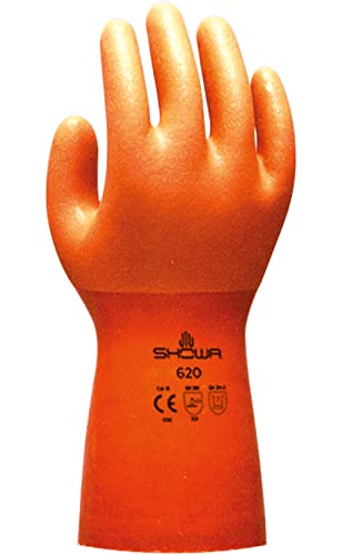 Showa Atlas 620 PVC Coated Heavy Duty Liquid & Chemical Resistant Gloves, Small, Orange