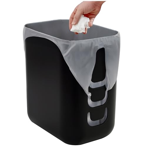STORi Luup Trash Can (Black) - Reuse Grocery Bags - Plastic Garbage Container for Bathroom, Vanity, Laundry Room, Kitchen, Office, Garage - 2.5 Gallon Wastebasket with Hooks to Secure Trash Bags - color: Black