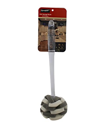 Glass Sponge Dish Brush with Handle – 11.5" Puff Head Kitchen Cleaning Brush for Glasses, Bottles, Dishes & Vases – Soft Layered Sponge with Ergonomic Clear Handle - color: Gray