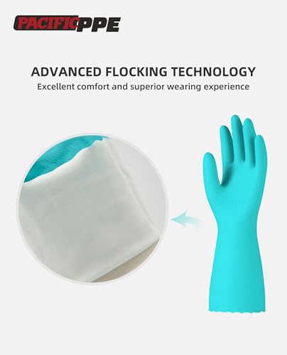 PACIFIC PPE 4 Pairs Reusable Dishwashing Cleaning Gloves with Latex Free, Cotton Lining, Kitchen Gloves, Green, Large - color: Green, size: Large (Pack of 4)