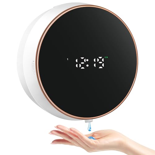 Automatic Soap Dispenser Liquid Bathroom: Wall Mount Rechargeable Touchless Adjustable Auto Smart Electric Plastic White Soap Dispenser with Clock - Kitchen - Hand Dish Lotion Couple Kids - color: Liquid White