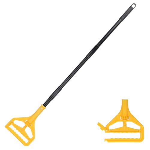 Mop Handle Commercial Heavy Duty - 57 Inch Industrial Metal Mop Stick Replacement for Floor Cleaning - Professional Mops Head Replacement Holder - color: Black 1 - Plastic Clamp