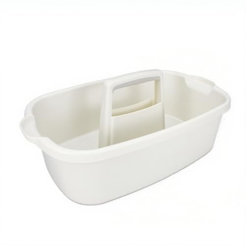 Cleaning Supplies Caddy with Handle, Portable Shower Caddy Organizer Plastic Basket with Handle, Stackable Tool Storage for Bathroom, Garden, Kitchen, Home Organization, White