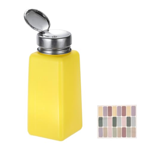 uxcell Push Down Solvent Dispenser, 250ml/8.4oz Anti-Reflux Liquid Pump Bottle with Stainless Steel Lid and Colorful Stickers for Acetone Alcohol Makeup Remover, Yellow - color: Yellow, size: 250ml/8.4oz