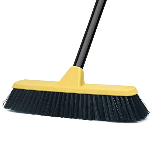 Push Broom with Long Handle, Floor Brush 51.6 inch Soft Bristle Broom 12.2" Wide for Cleaning Bathroom Kitchen Patio Garage Deck Tile - color: Black