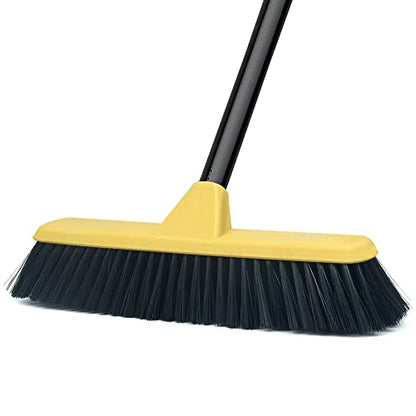 Push Broom with Long Handle, Floor Brush 51.6 inch Soft Bristle Broom 12.2" Wide for Cleaning Bathroom Kitchen Patio Garage Deck Tile - color: Black