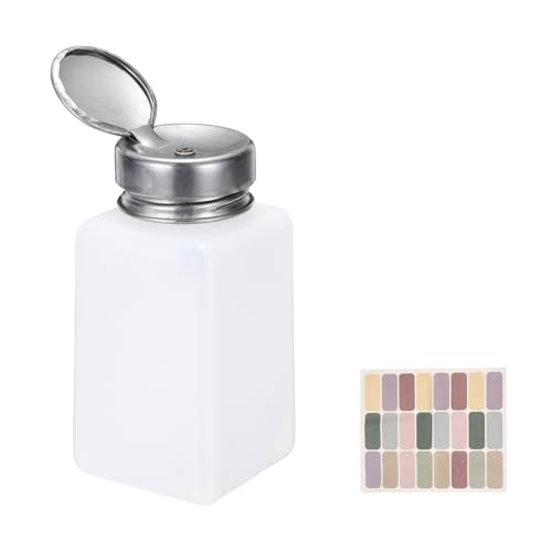 uxcell Push Down Solvent Dispenser, 200ml/6.7oz Anti-Reflux Liquid Pump Bottle with Stainless Steel Lid and Colorful Stickers for Acetone Alcohol Makeup Remover, White - color: White, size: 200ml/6.7oz