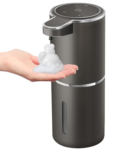 Automatic Foaming Soap Dispenser,4-Level Adjustable Foam, Wall Mount, USB Rechargeable,12.8oz/ 380ml,Touchless Hand & Dish Soap Dispenser for Bathroom, Kitchen,Hotel, Restaurant - color: Metallic Grey Black, style: Foam