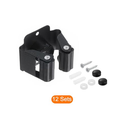 uxcell 12pcs Mop Broom Holder Wall Mount, 304 Stainless Steel Mop and Broom Holder, Wall Mounted Broom Hanger for Bathroom, Kitchen, Office, Black - color: Black