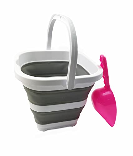 SAMMART Collapsible Rectangular Cleaning Bucket 5L (1.3 Gallon)- Foldable Camping Beach Sand Water Pot Pail- Portable Space Saving Tub for Household, Outdoor Car Washing (White/Grey) - color: White/Grey
