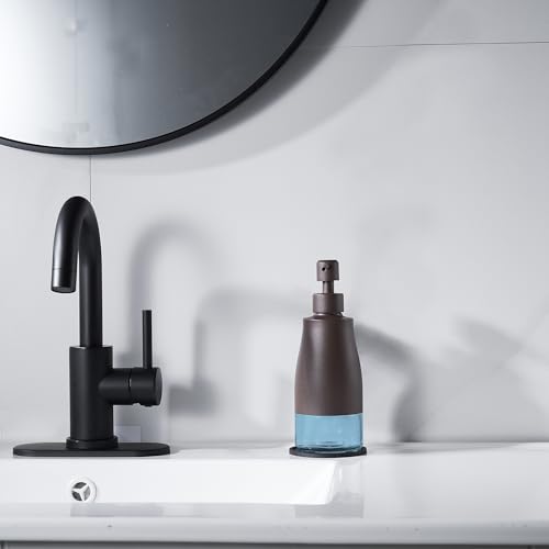 Gaussra Matte Brown Soap Dispenser with Coaster and Stickers, Stainless Steel and Glass Bottle Hand Pump Dispenser, Refillable Liquid Hand Soap Dispenser for Bathroom & Kitchen (11OZ / 320ML) - color: Matte Brown