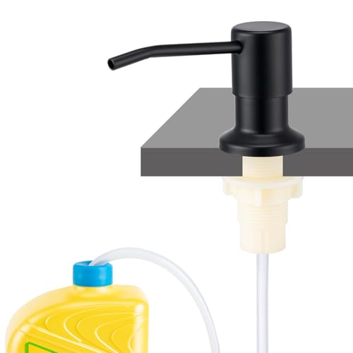 Husfunov Soap Dispenser for Kitchen Sink, Built in Sink Soap Dispenser (Matte Black), Countertop Dish Soap Dispenser Stainless Steel Pump with 47" Extension Tube kit, No Need to Frequent Refills - color: Matte Black
