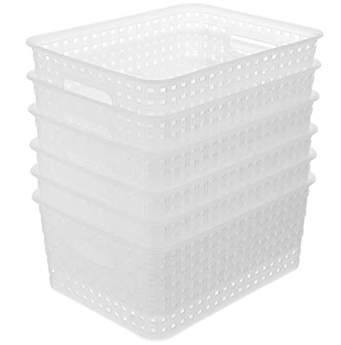 Clear Plastic Woven Storage Basket, 6-Pack Weave Basket Organizer for Kitchen Offices Bathrooms - color: Clear, size: 6-Pack