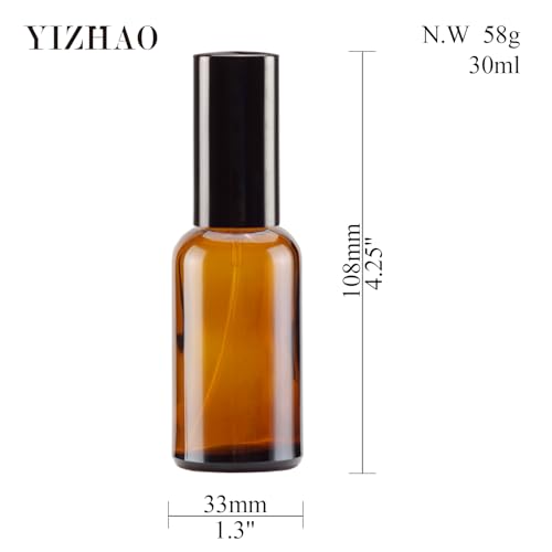 YIZHAO Amber Glass Spray Bottles 1oz, with Small Fine Mist Spray, Metal Cap, Refillable for Essential Oil,Travel,Cleaning,Perfume,Aromatherapy,Makeup – 24 Pcs - color: Amber, size: 30ml-24