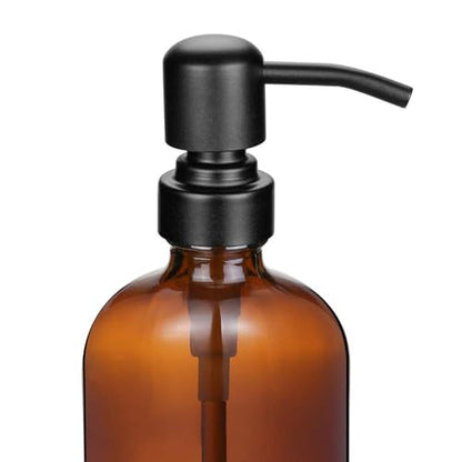 2 Pack Thick Amber Glass Pint Jar Soap Dispenser with Silver Stainless Steel Pump, 16ounce Boston Round Bottles Dispenser with Rustproof Pump for Essential Oil, Lotion Soap - color: Matte Black 1