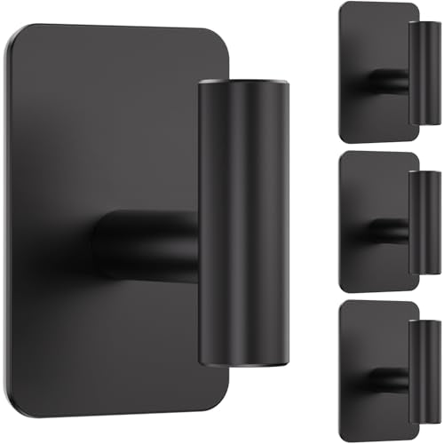 Heavy Duty Adhesive Hooks - 26lb Max, Sticky Wall Hooks Waterproof Stainless Steel for Hanging Towel, Coat, Robe, Towel Hooks Stick on Bathroom, Kitchen, Shower, Door (Black, 4 Pack) - color: Black-Cylinder