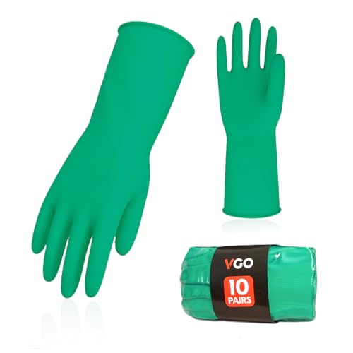Vgo... 10-Pairs Reusable Household Gloves, Rubber Dishwashing gloves, Extra Thickness, Long Sleeves, Kitchen Cleaning, Working, Painting, Gardening, Pet Care (Size M, Green, HH4601) - color: 10 Pairs - Green, size: Medium