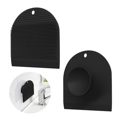 2 Pack Silicone Sink Cleaning Brush with Squeegee, Flexible Non-Scratch Dish Scrubber for Kitchen and Bathroom Sink, Countertop & Dishwashing, Suction Cup Hanging Design (Black) - color: Black