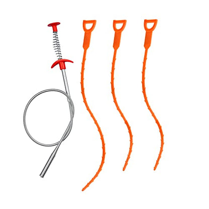 4PCS Drain Augers Hair Drain Clog Remover, Bendable Cleaner, for Kitchen Catcher, Sink, Sewer Cleaning Tool