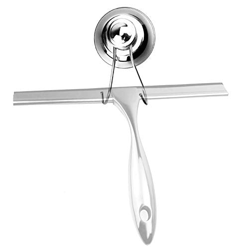 Fdit Stainless Steel Glass Cleaner, Window Wiper Multi Surface Scraper for Bathroom Glass Tiles Car Windows with Suction Cup Hook