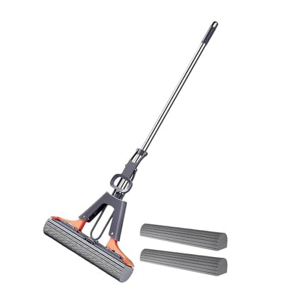 Squeeze Mop - Efficient Floor Mop, Easy Squeeze Cleaning Tool | PVA Sponge Roller Mop with Adjustable Handle, 2 Sponge Head Refills Included Absorbent Roller Mop with Hanger Hole for Balcony, Kitchen - size: 28cm