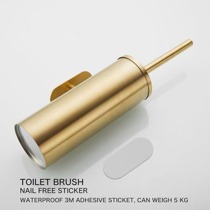 AIREMOEN 1PCS Brushed Gold Stud Free Toilet Brush and Holder Set, 304 Stainless Steel Handle Toilet Brush Holder, Toilet Brush and Plunger Set, Bathroom Wall-Mounted Compact Toilet Brush Holder