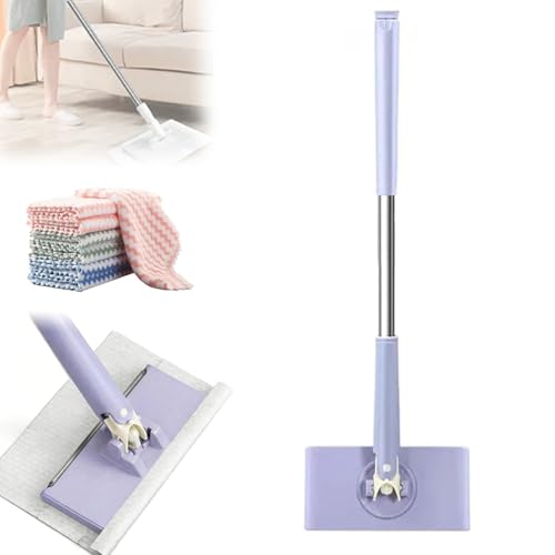 Clip-to-Grip Floor Mop, Snap Grip Mini Mop, Retractable Gap Cleaner Flat Mops with Locking Head & Sweeping Cloths, Long Handle Mopping Sweeper Stick for Floors (28in-P+ Cloth*10) - color: 28in-p+ Cloth*10