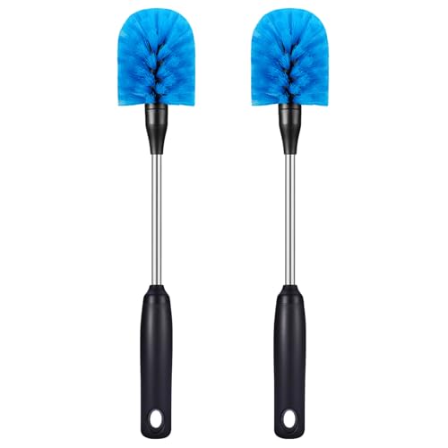 MOSOLAN Stainless Steel Bottle Brush with Replaceable Head, 2 Pack Long Handle Scrubbing Brush for Water Bottles, Glasswares, Mugs, Flasks, Tumblers, Vases, and Kitchen Sink, Blue, 13 in - color: Blue, size: 13 Inch (Pack of 2)