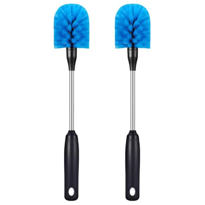MOSOLAN Stainless Steel Bottle Brush with Replaceable Head, 2 Pack Long Handle Scrubbing Brush for Water Bottles, Glasswares, Mugs, Flasks, Tumblers, Vases, and Kitchen Sink, Blue, 13 in - color: Blue, size: 13 Inch (Pack of 2)