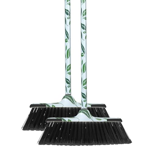 Superio Leaf Design Sweeping Broom for Home & Kitchen, Horsehair Bristle Push Broom with 48-Inch Wooden Handle, Indoor & Outdoor Floor Cleaner for Hardwood, Tile, Granite, Parquet, Pack of 2 - color: Leaf Design, size: 2-Pack