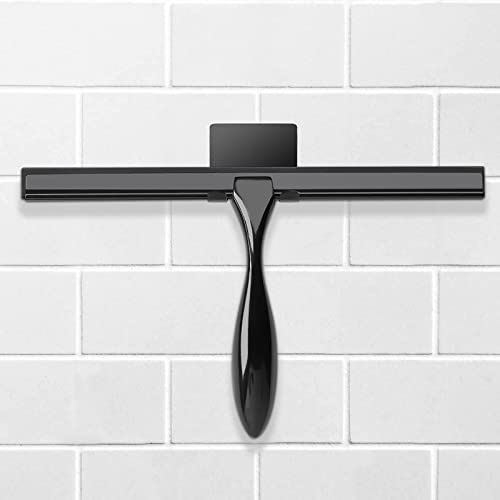 Simtive 12-Inch Shower Squeegee (Includes 1 Shower Door Hook and 1 Adhesive Hook), Shower Door Hooks (2-Pack), Both Black, 2 Item Bundle