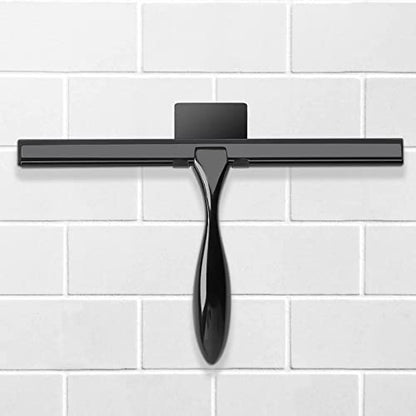 Simtive 12-Inch Shower Squeegee (Includes 1 Shower Door Hook and 1 Adhesive Hook), Shower Door Hooks (2-Pack), Both Black, 2 Item Bundle