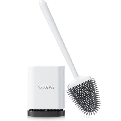 Deep Cleaner Toilet Brush: Silicone Toilet Brush with No-Slip Long Plastic Handle and Flexible Bristles, Quick Drying Holder Set for Toilet（White）
