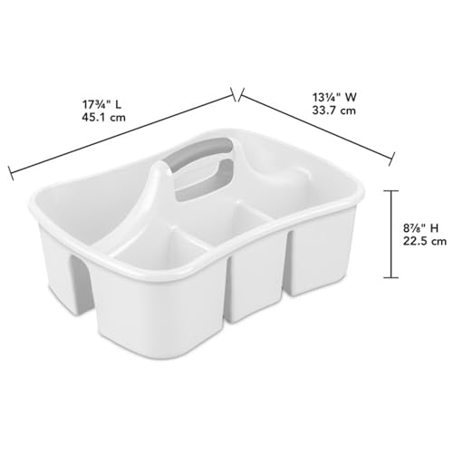 Sterilite Divided Ultra Caddy, Plastic, Portable Storage to Hold Bathroom and Cleaning Supplies, 4 Large Compartments and Handle, White, 18-Pack - size: 18 Pack