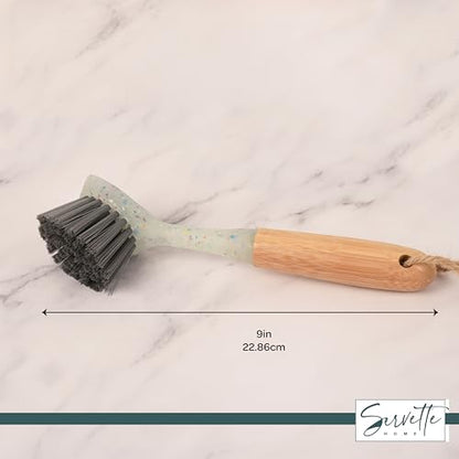 Speckled Kitchen Dish Brush with Bamboo Handle, 9.00x2.3x2.7 inches, Long Bristles for Deep Cleaning
