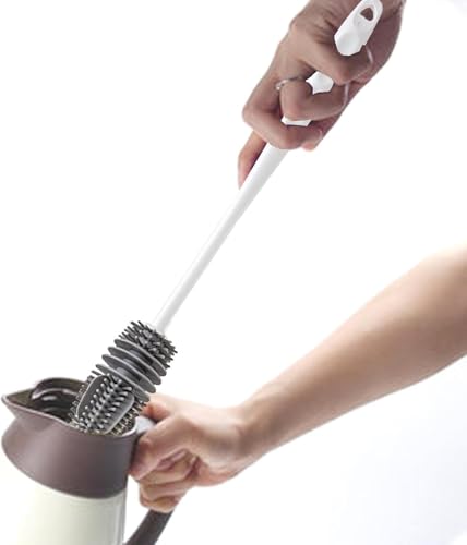 [Long-Handled Brush for Cleaning] Versatile Long-Handled Silicone Brush for Cups & Bottles - Reusable, Ideal for Kitchen, Bathroom, Car Cleaning, Bathroom Cleaning Tools（White） - color: White