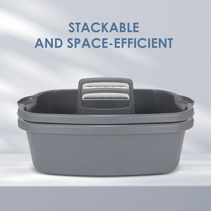 Large Cleaning Supplies Caddy Organizer, Portable Shower Caddy Plastic Basket with Handle, Stackable Tool Storage for Bathroom, Garden, Kitchen, Home Organization, Grey