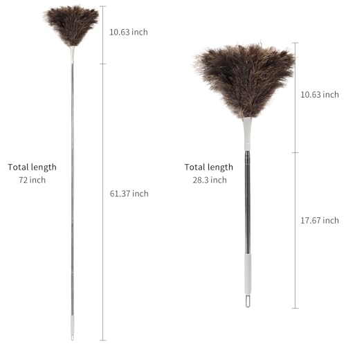 Ostrich Feather Duster Pole 28 to 72 Inch,Extendable Feather Duster Used for Home Cleaning Ceilings Furniture Fans - size: 28"-72"