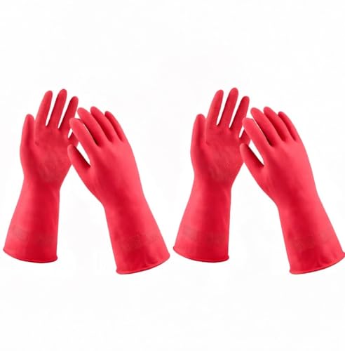 LADWA Non-Slip Household Cleaning Reusable Dishwashing Gloves for Kitchen Gardening Flexible Long-lasting Waterproof Gloves - color: Red, size: Pack of 5