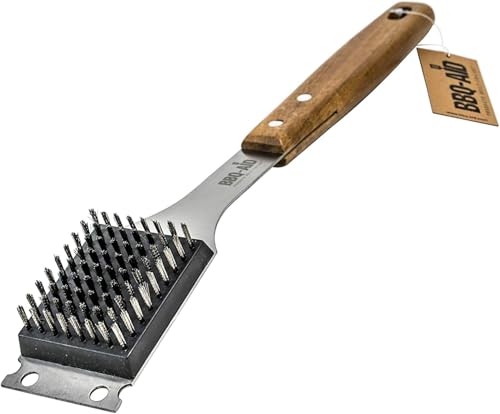 BBQ-Aid Grill Brush and Scraper for Barbecue – Grill Brush for Outdoor Grill with Extended, Large Wooden Handle and Replaceable Stainless Steel Bristles Head –No Scratch- BBQ Grill Brush for Any Grill - color: Grill Brush & Scraper