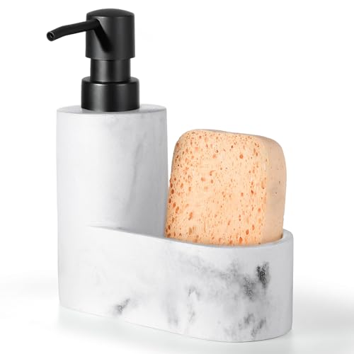 Shinowa Dish Soap Dispenser with Sponge Holder, Refillable Kitchen Dish Soap Dispenser Pump, 2-in-1 Countertop Accessories for Kitchen Sink and Bathroom, Gravel White - color: Gravel White