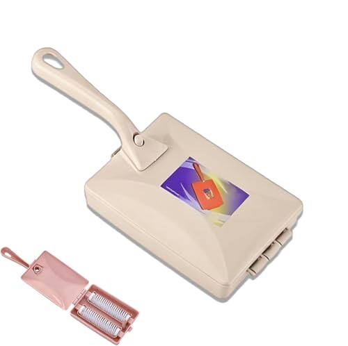 Handheld Double Roller Carpet Brush - Multi-Functional Portable Pet Hair Remover with Crumb Collector, Manual Dust Sweeper for Bed Desktop Carpet Pet Hair (Beige) - color: Beige