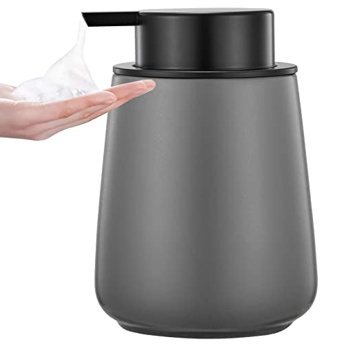 12Oz Grey Foaming Soap Dispenser - Ceramic Foam Hand Soap Dispenser with Easy-to-Press Black Pump, Refillable Bathroom Lotion Soap Dispenser, Dish Soap Dispenser for Kitchen Hand Wash Dispenser - color: Gray, style: Foam Pump