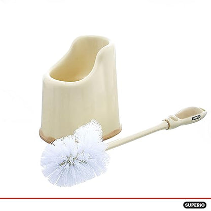 Superio Toilet Bowl Brush and Holder with Under Rim Cleaner for Bathroom, Toilet Brush and Caddy with Non Scratch Bristles and Under Rim Lip Brush, Beige (2 Pack) - color: Beige