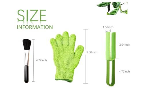 Microfiber Gloves for Plant Dusting, Dusting Gloves for Plants, Gentle Leaf Shine, Comes with 2 Removable Sleeves and 1 Cleaning Brush (5pcs)