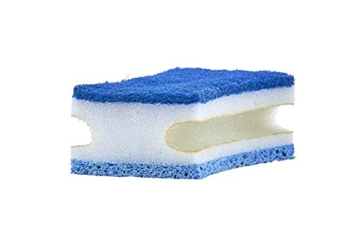 Non-Scratch Scrub Sponge with A Comfortable Grip, Heavy Duty Duel Sided Kitchen Scrubber Sponge Cellulose Scrub Sponge, Scratch Free, with Scouring Pad Set, Pack of 2, Blue-Red/Pink, by Superio - color: Red-blue