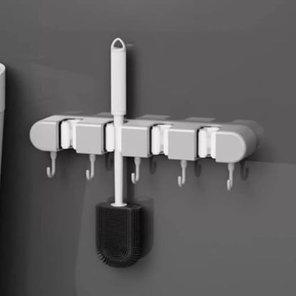 Wall Mounted Mop and Broom Holder, 4 Racks And 5 Hooks Vacuum Suction Cup Mop Holder, Stainless Steel & ABS Organizer for Kitchen, Bathroom, Garage, Laundry Room (Black) - color: Black