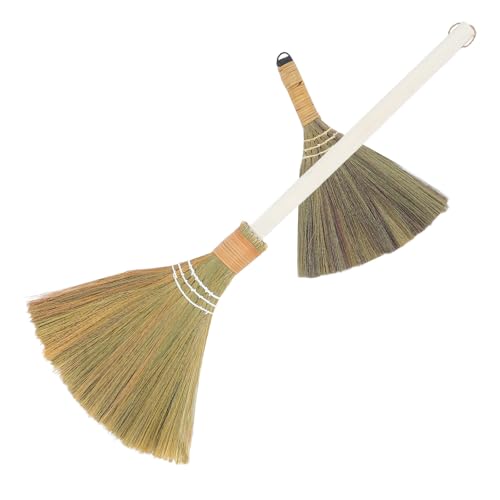 SOLUSTRE 2pcs Handmade Soft Bristle Household Brooms with Removable Handles, Natural Woven Straw Cleaning Brooms for Indoor Dust Removal and Living Room Sweeping