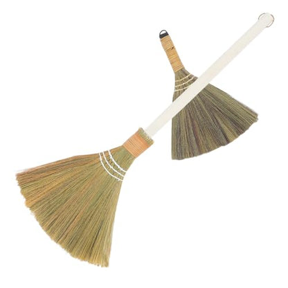 SOLUSTRE 2pcs Handmade Soft Bristle Household Brooms with Removable Handles, Natural Woven Straw Cleaning Brooms for Indoor Dust Removal and Living Room Sweeping